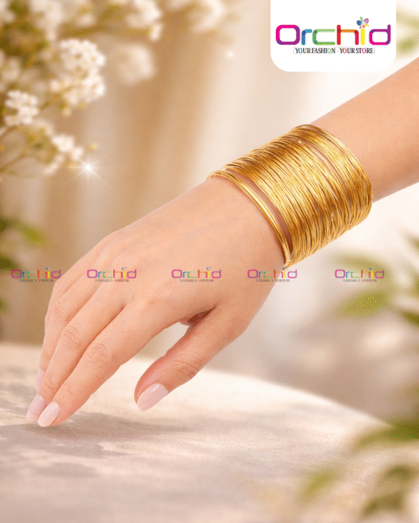 ORCHID FASHIONS (1) Gold Fancy Bracelet – Elegant Wire Cuff Design