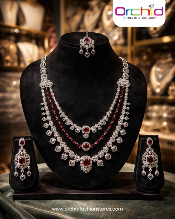 ORCHID FASHIONS (16) Red Stone Necklace Set for Women | Bridal Jewellery