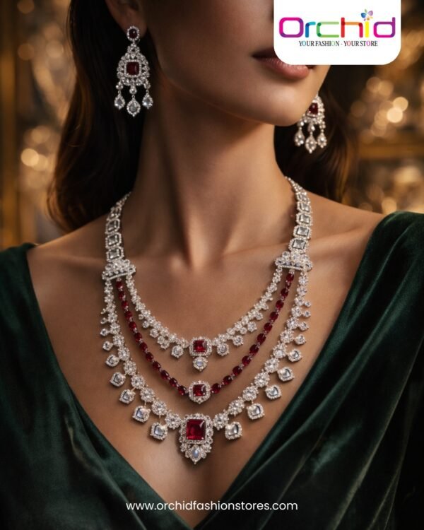 ORCHID FASHIONS (17) Red Stone Necklace Set for Women | Bridal Jewellery